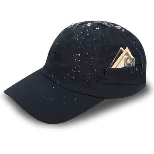 Image of Mens Waterproof Baseball Cap Womens Rain Hat Quick Dry Running Hat with Sweatband Outdoor Golf Breathable Sports Cap