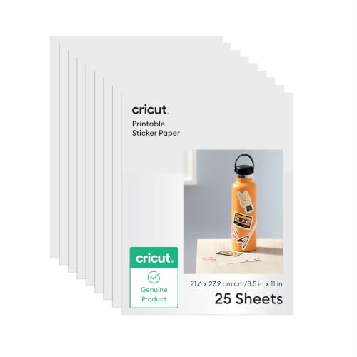Cricut Sticker Paper for Laser Printers (25 White Sheets, 8.5x11)