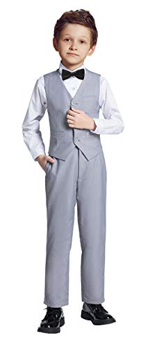 Boys Suits 4 Pieces Gray Suits Slim Fit Outfits Vest Sets Formal Dresswear For Boy Suit Size 2T #TOP4