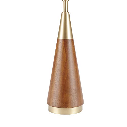 Chrislie Gold White Mid Century Modern Table Lamp , Contemporary Metal Wood Table Lamps For Bedrooms , 13.5"W X 13.5"D X 26"H , Gold / Brown #TOP5