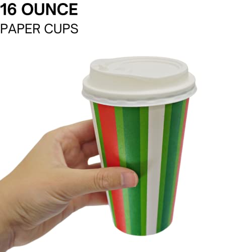 4E's Novelty Christmas Paper Cups Disposable 16 Oz With Lids & Napkins (12 Packs) For Christmas Hot Cocoa Party Supplies, Hot Chocolate Bar #TOP3