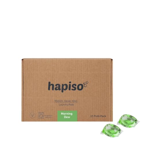 Image of Hapiso 5-in-1 Laundry Pods Morning Dew Fragrance Pack of 15 dissolvable laundry detergent capsules with Stain Removal, Fabric Care, and Long Lasting Fragrance for Front and Top Load Washing Machine