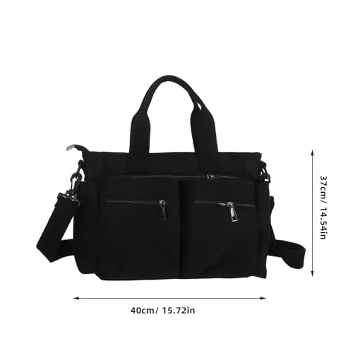 Paquet à main nylon côtelé noir multi-compartiments chic pour femme active