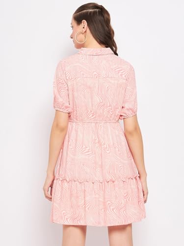 Image of Madame Printed Peach Dress for Women