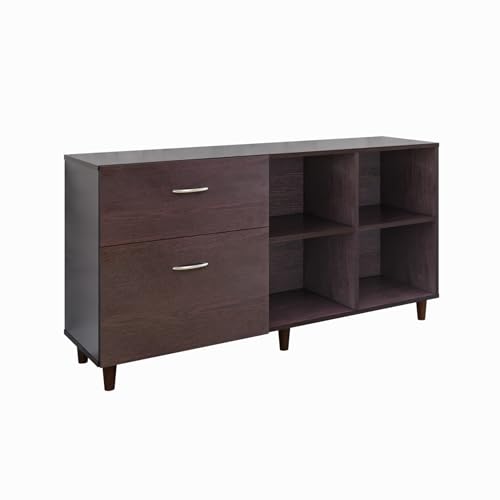 Image of VIKI Modern TV Unit for Living Room | Engineered Wood TV Cabinet with 2 Drawer Storage & 2 Open Shelves, Set Top Box Stand, Entertainment Unit, 140W x 74H x 40D cm | DIY | 1 Year Warranty (Wenge)