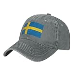 WHJSSF Gorra de béisbol negra con patrón de bandera sueca, gorra de algodón ajustable para hombres y mujeres, deportes, actividades al aire libre, viajes, gris, Talla única