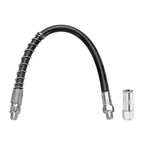 sourcing map Grease Gun Hose Kit 11.8" 10000 PSI Spring Flex High Pressure Quick Release Grease with Grease Gun Coupler 1/8" NPT Threads for Grease Gun, Black