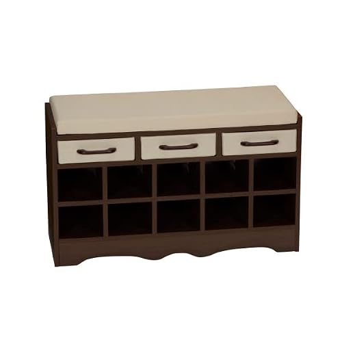 Household Essentials Storage Bench With 3 Tan Drawers 10 Shoe Compartments And Cushioned Seat In Walnut Wood Grain #TOP1