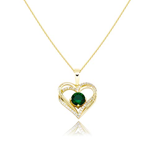 TOPGRILLZ Forever Love Heart Chain for Women 925 Sterling Silver Iced out Birthstone Pendant Necklace for Girls Valentine Mother’s Day Jewelry Birthday Gift (May-Green-G)