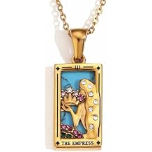 Psivika Gold Plated Tarot Card Necklace Vintage Necklace Good Luck Amulet Tarot Pendant Necklace for Women Men