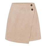 jupe beige portefeuille Tissu de qualité supérieure : Cette jupe short taille haute pour femme est confectionnée dans un tissu imitation daim mat, indéformable, légèrement élastique et très agréable à porter. Facile à assortir, cette mini jupe en daim est idéale pour de nombreuses tenues et constitue un choix élégant au quotidien, au printemps, en automne et en hiver.