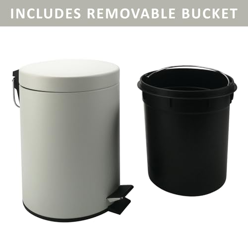 Stainless Steel Small Trash Can with Lid & Step Pedal - 5 Liters/1.3 Gallon Soft Close Waste Basket with Removeable Inner Bucket - Garbage Can for Bathroom, Bedroom, Kitchen & Office (White) by Zahari Home - Image 3