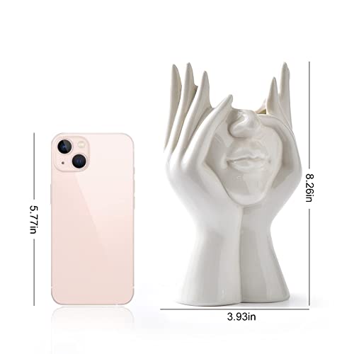 image for FJS Ceramic Face Vases, White Flower Vases for Decor, Modern Decorativ