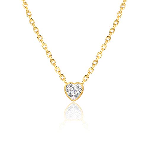 EGOO&YAMEE Heart Layered Metal Choker Necklace Handmade 18K Gold Zircon Gold Delicate Heart and Bar Bead Necklace Chokers Necklace