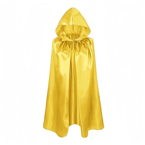 Proumhang Yellow Hooded Cape Kids Hooded Robe Cloak Witch Cloak Vampires Cape Devil's Cloak Grim Reaper Cape for Boys Girls Halloween Masquerade Christmas Cosplay Fancy Dress Party 100cm/39.3"