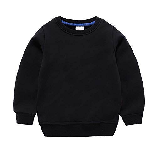 Girls Boys Solid Sweatshirt Kids Long Sleeve Cotton Thin Pullover Toddler Baby Tops Blouse 1-8 Years (Black, 2T) #TOP19