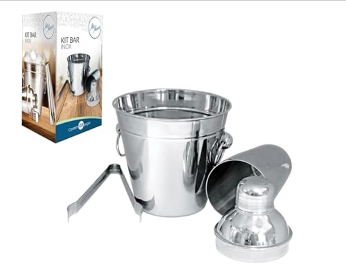Conjunto para Bar 3 Pçs em Aço Inox com Coqueteleira 500ml, Balde e Pegador Art House