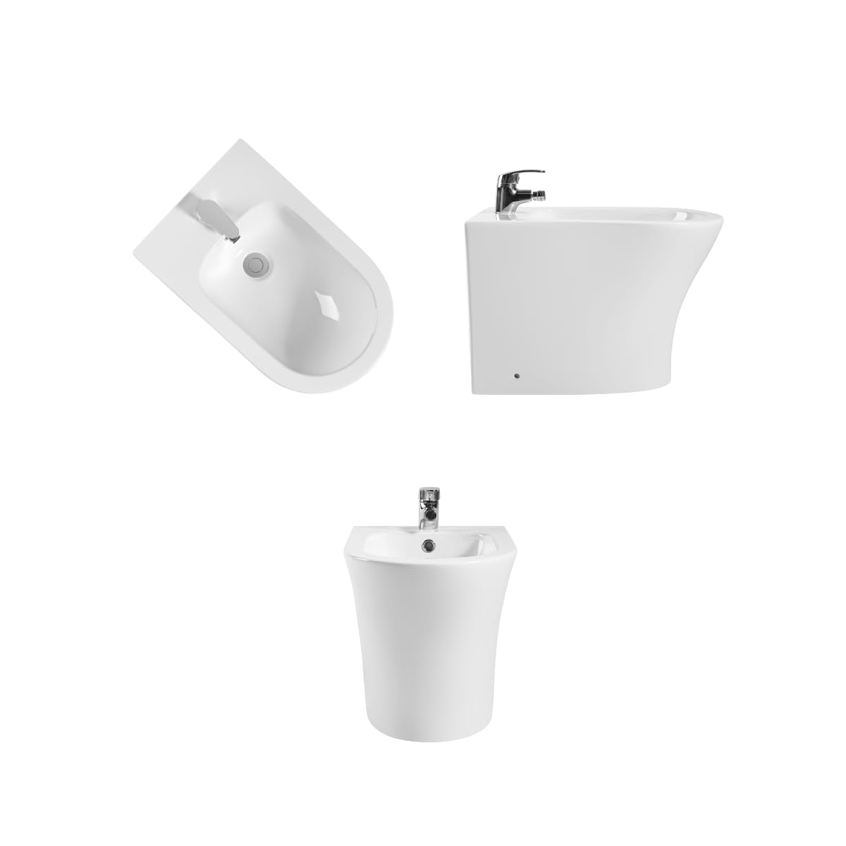 Bidet a suelo ceramico de Bano | Bide Adosado a Pared de Fondo Reducido Redondo Sin Tapa