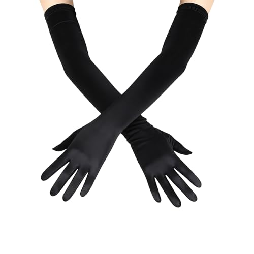 Gants Longs Femme, Long Gloves Noir, Gants de soirée d'opéra des années 20, Gants longs en satin - Convient pour les mariages, les fêtes et les...