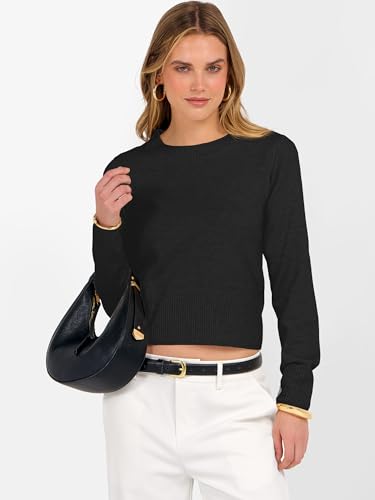 Image of ANRABESS Women's Long Sleeve Sweaters Cropped Crew Neck | Business Casual Tops,Light Weight Comfy Knit,Pullover ShortSweater,Basic Classic,Fall Fashion Winter Layer Clothes