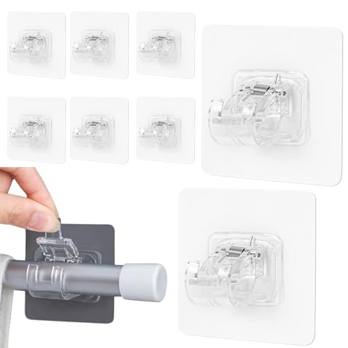 SLFYEE 8 Piezas Soporte para Barra de Cortina Transparente Soporte Barra Cortina Sin Taladrar Gancho Autoadhesivo Cortina Soporte Cortinas Sin Taladrar para Sala de Estar, Baño, Dormitorio