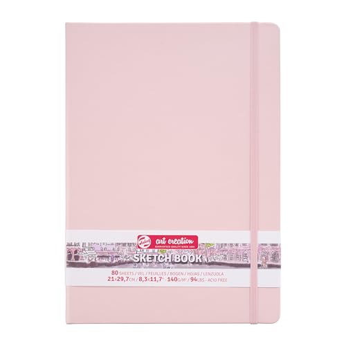 Talens Art Creation - Carnet de croquis rose pastel 21x29.7cm - Papier sans acide 140g - 80 feuilles - Idéal pour crayon pastel gouache encre - Reliure rigide et solide pour dessin journal