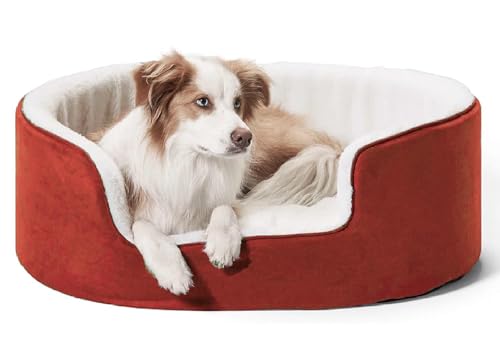 Image of The Pets Company Self-Warming Dog Basket Bed for XLarge & Giant Dogs| Soft Sherpa Winter Bed | Sangria, XLarge, 34 x 34 x 9 inches