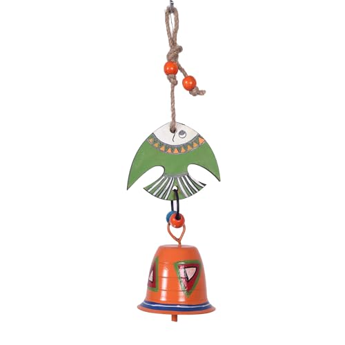 Image of Aakriti Art Creations Hand Painted Fish & Bell Wind Chime | Handmade Modern Art Wooden & Metal Wind Chime | Outdoor & Indoor Decorative Wind Chimes for Balcony, Garden, Living Room & Gifting