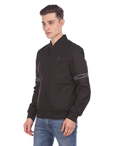 Image of US Polo Association Men Men Black Stand Collar Solid Full Sleeves Jacket