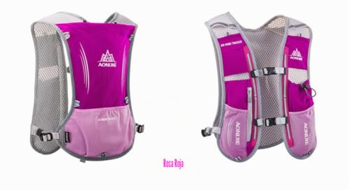 Miniatura 2 de Aonijie 5l Multifunción Mochilas De Hidratación, Ideal Para Deportes Al Aire Libre, Acampadas, Ciclismo, Carreras, Alpinismo O Senderismo, Incluye 1 500 Ml Botella De Agua Rosa Roja