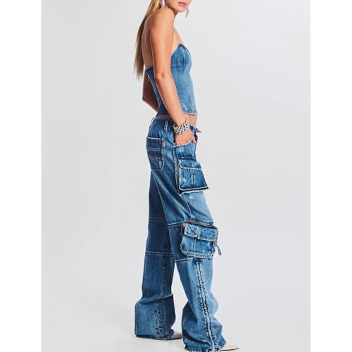 SXHEYUY Women Punk Denim Pants Loose Trousers Cool Girl Streetwear Trousers2