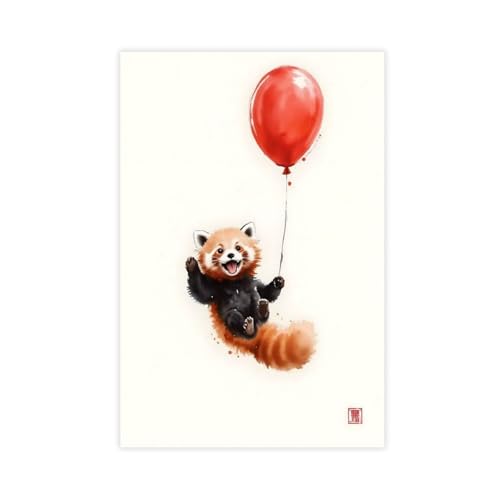 Panda rouge sur toile poster de decoration apaisant pour bureau