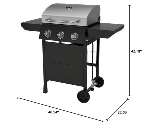 image for Nexgrill Premium 3 Burner Propane Barbecue Gas Grill, Side Table Open 