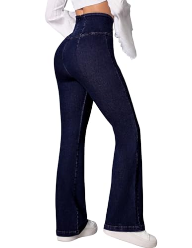 LifeShe Women's Crossover Flare Jeans Casual Bell Bottom High Waist Bootcut Denim Pants2