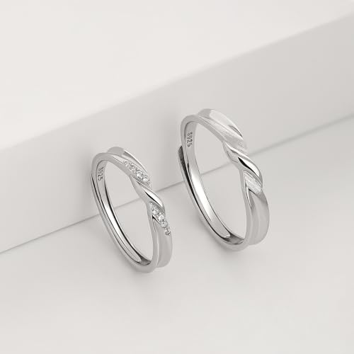 Meissa Alianzas Anillos de Compromiso Ajustables para Pareja Plata de Ley 925 Mujer 2,5mm con Circonita & Hombre 3,2mm Joyería Nupcial para Aniversario Boda San Valentín (Juego de dos anillos) - imagen 4