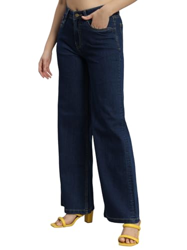 Image of Amazon Brand - INKAST Women High Rise Wide Leg Full Length Cotton Poly Lycra Jeans | Casual Denim Wear