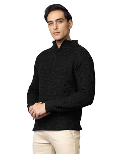Image of TYSORT Men High Neck Zipper Full Sleeve Waffle Knitted Winter Sweater,Waffle Knit Sweater for Men
