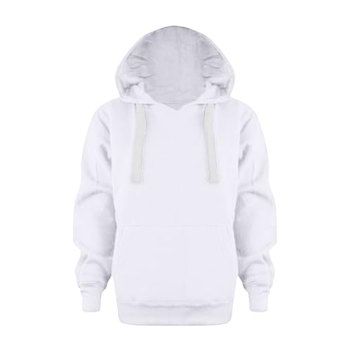Image of Generisch 2026 Children's Fashion Winter Comfort Plain with Hoodie Top Long Sleeve Girls Kids Boys Coat Sweatshirt Christmas Jumper Boys, White, 9-10 Years