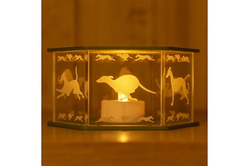 Acrylic Whippet Lantern Greyhound Cut-Out Design Two Running Dogs on Top Sage Green or Cream Panels Solid or Clear Panels Battery Tea Light Included Dog Lover Gift (Sage green clear)