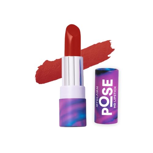 Image of MyGlamm POSE HD Lipstick-Brick Red (Red)-4 gm | Matte Lipstick | Enriched with Moringa oil & Vitamin E | Long-lasting & Moisturising