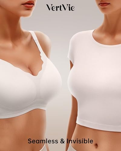 Image of Vertvie Women Seamless Jelly Bras No Underwire Supportive Wireless Push Up Full Coverage Bralette Comfy Scalloped T-Shirt Bra