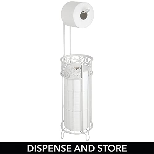 Mdesign Steel Toilet Paper Roll Stand Storage Organizer And Dispenser For Bathroom/Home Organization - Holds 3 Rolls Of Toilet Tissue - Arbor Collection - White #TOP3