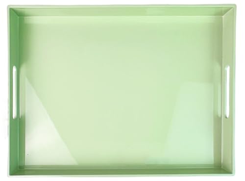 Umisriro Turquoise Green Decorative Tray, Rectangular Large Serving Tray with Handles, Plastic Coffee Table Tray for Ottoman, Living Room, Kitchen Tabletop,15.7” x 11.8” x1.6”