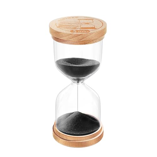 5 Minute Wood Sand Timer, Black Hourglass Hour Glass Timer,Beech Wooden Sand Clock, Small Sand Watch 5 Min for Kitchen, Classroom, Games (Black)