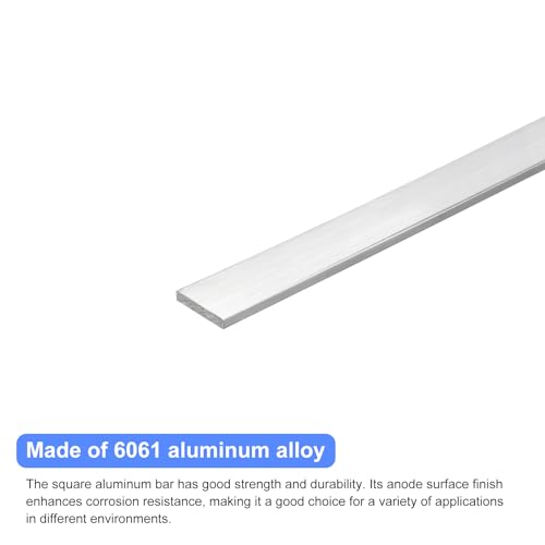 Image of uxcell Square Aluminum Flat Bar, 2Pcs 5 /32 inch Thick 1 inch Width 12 inch Length Square Aluminum Bar 6061 Aluminum Flat Plate, 4 x 25 x 305mm T6511 Solid New Mill Stock for Industrial Building