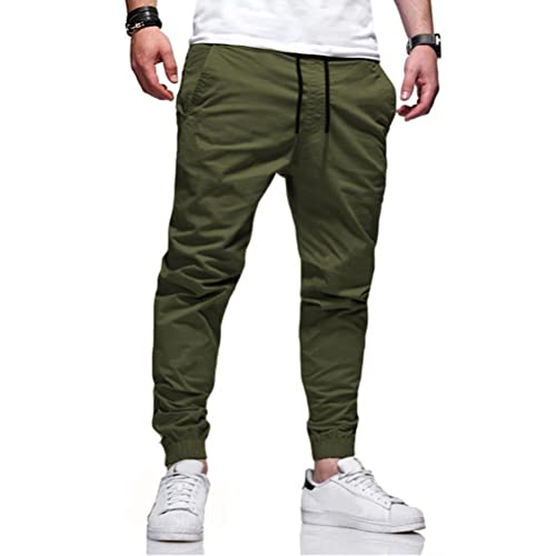 Thwei Mens Casual Jogger Pants Cotton Cargo Drawstring Sweatpants Athletic Long Trousers Army Green S #TOP28