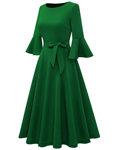 Womens Dresses with Sleeves Cocktail for Women Wedding Guest Midi Modest Dress for Church Formal Bridesmaid Wedding Green S — view 6