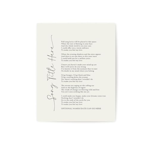 Custom Song Lyrics Wall Art, Personalized Music Poster, Wedding Anniversary