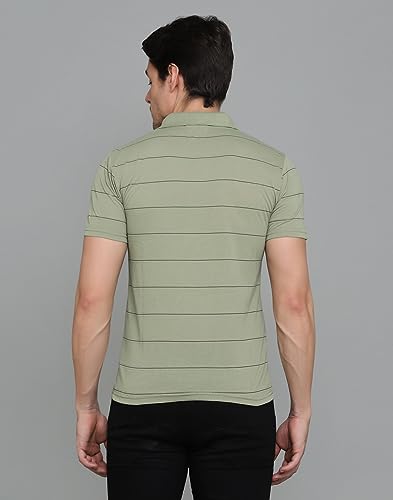 Image of INKKR Men's Striped Polo Neck Cotton Blend Multicolor T-Shirt