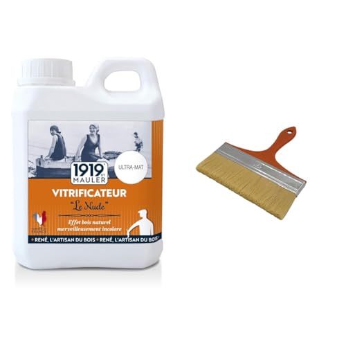 1919 BY MAULER - Vitrificateur « Le Nude » - Mat invisible - 1L : protection très longue durée & SAVY Spalter à lisser ou vitrifier largeur 180mm, Brun